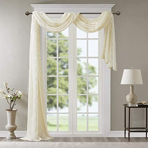 Ivory Sheer Curtains For Kitchen, Transitional Fabric Sheer Curtain For Living Room, Irina Embroidered Curtain Sheers , 50"W X 216"L , 1-Panel Pack