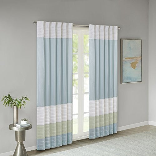 Madison Park Amherst Single Panel Faux Silk Rod Pocket Curtain With Privacy Lining for Living Room, Window Drape for Bedroom and Dorm, 50x84, Green