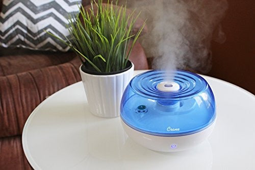Crane Personal Ultrasonic Cool Mist Humidifier, for Home Bedroom Hotels Travel and Office, 0.2 Gallon, Filter Free, Blue and White