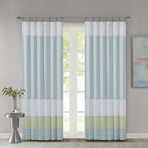 Madison Park Amherst Single Panel Faux Silk Rod Pocket Curtain With Privacy Lining for Living Room, Window Drape for Bedroom and Dorm, 50x84, Green