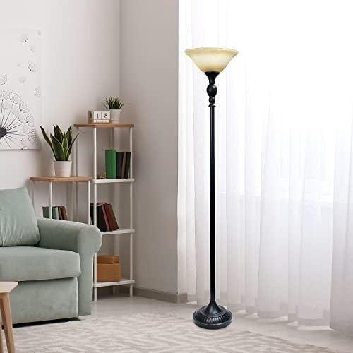Home Outfitters Classic 1 Light Torchiere Floor Lamp with Marbleized Glass Shade, Restoration Bronze
