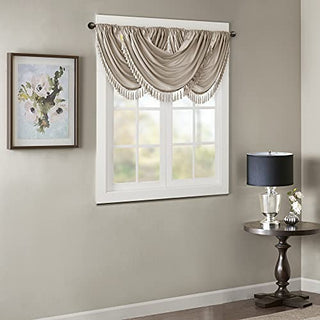 Madison Park Elena Faux Silk Waterfall Embellished Valance, Champagne, 38 x 46 in
