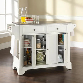 Lafayette Full Size Kitchen Island with Solid Gray Granite Top, White | SKU KF30002BWH