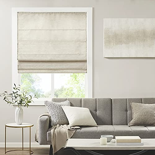 Madison Park Cordless Roman Shades-Fabric Privacy Panel Darkening Energy Efficient, Thermal Insulated Window Blind Treatment, for Bedroom, Living Room Decor, 35x64, Como, Ivory