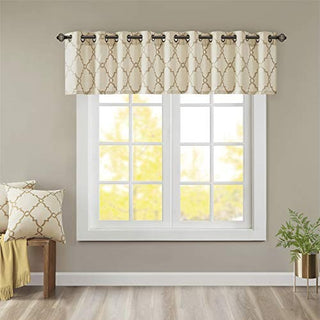 Madison Park Saratoga Fretwork Print Grommet Top Valance, Beige/Gold, 50 x 18 in