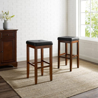Upholstered Square Seat Bar Stool (Set of 2), 29-inch, Vintage Mahogany