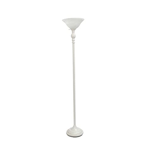 Home Outfitters Classic 1 Light Torchiere Floor Lamp with Marbleized Glass Shade, White