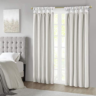 Madison Park Emilia Faux Silk Total Blackout Curtain Panel, Twist Tab, White, 50 x 95 in