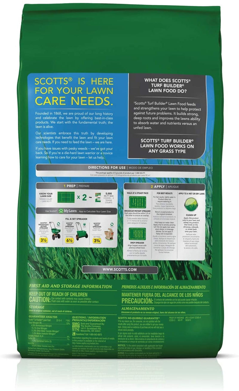 Scotts Turf Builder Lawn Food, 12.5 lb. - Lawn Fertilizer Feeds and Strengthens Grass to Protect Against Future Problems - Build Deep Roots - Apply to Any Grass Type - Covers 5,000 sq. ft.