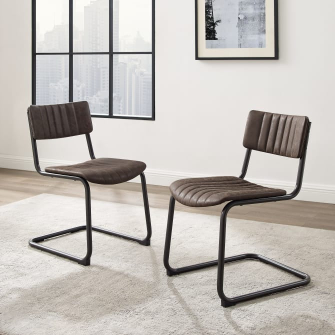 Crosley Furniture Conrad 2Pc Cantilever Dining Chair Set in Distressed Mocha