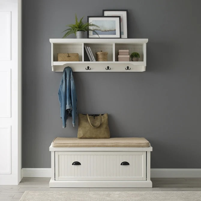 Crosley Furniture Seaside 2PC Entryway Set in Distressed White Color