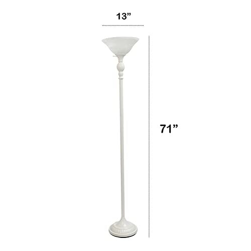 Home Outfitters Classic 1 Light Torchiere Floor Lamp with Marbleized Glass Shade, White