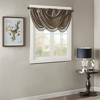 Madison Park Elena Faux Silk Waterfall Embellished Valance, Bronze, 38 x 46 in