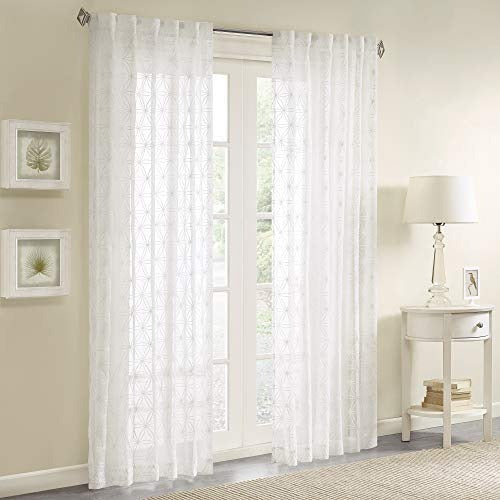 Madison Park Pattern Voile Bedroom, Modern Contemporary Sheers Curtains with Rod Pocket or Back Tab, 1-Panel Pack, Geo White, 50x84