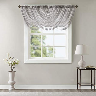Madison Park Irina Diamond Sheer Waterfall Valance, Gray, 38 x 46 in
