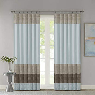 Madison Park Amherst Faux Silk Privacy Curtain Panel, Blue, 50 x 84 in