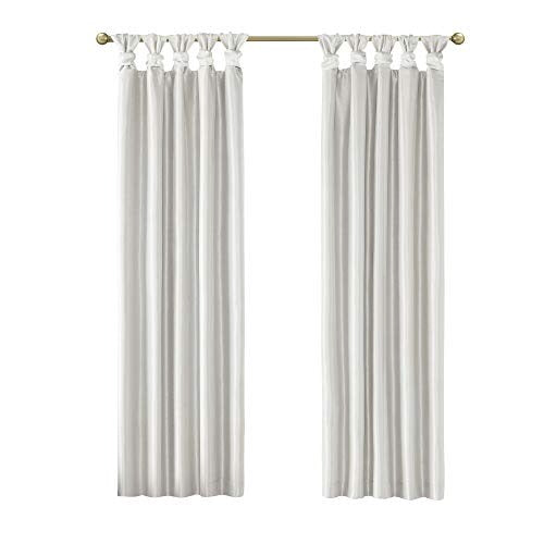 Madison Park Emilia Faux Silk Single Curtain with Privacy Lining DIY Twist Tab Top, Window Drape for Living Room, Bedroom and Dorm, 50 x 95 in, White Blackout