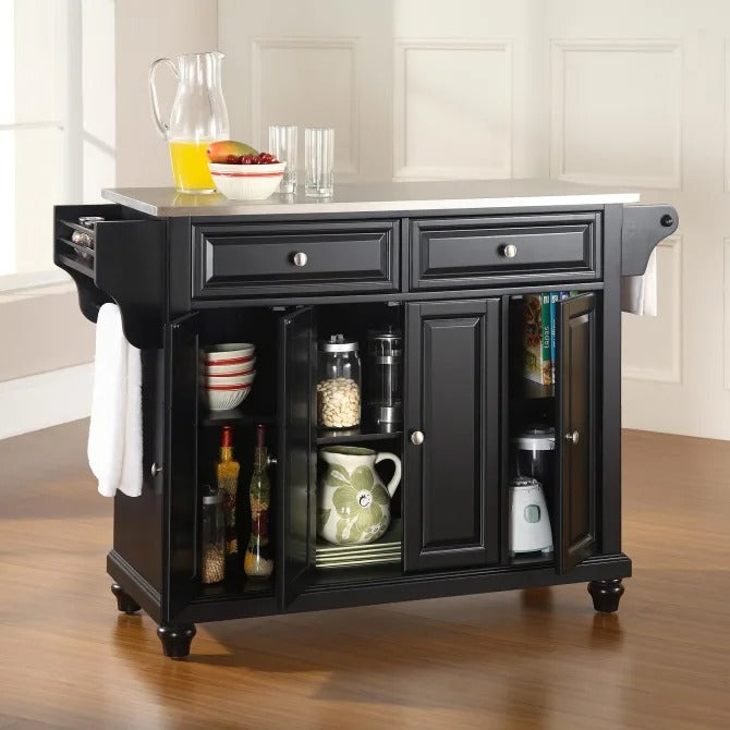 Crosley Furniture Cambridge Full Size Kitchen Island with Stainless Steel Top Black
