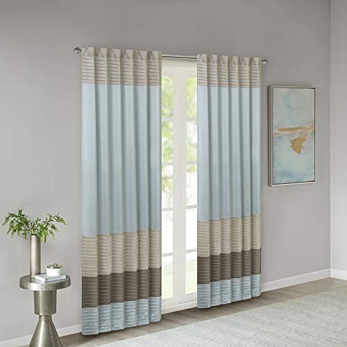Madison Park Amherst Single Panel Faux Silk Rod Pocket Curtain With Privacy Lining for Living Room, Window Drape for Bedroom and Dorm, 50x84, Blue
