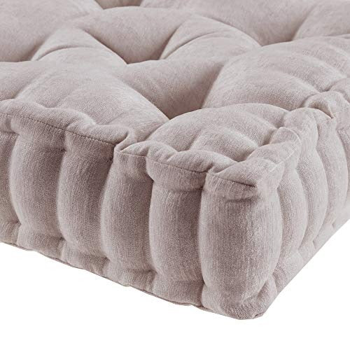 Intelligent Design Azza Floor Pillow Square Pouf Chenille Tufted with Scalloped Edge Design Hypoallergenic Bench/Chair Cushion, 20"x20"x5", Blush