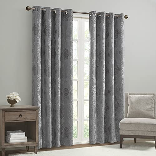 SUNSMART Blackout Grommet Top Curtain Panel with Grey Finish
