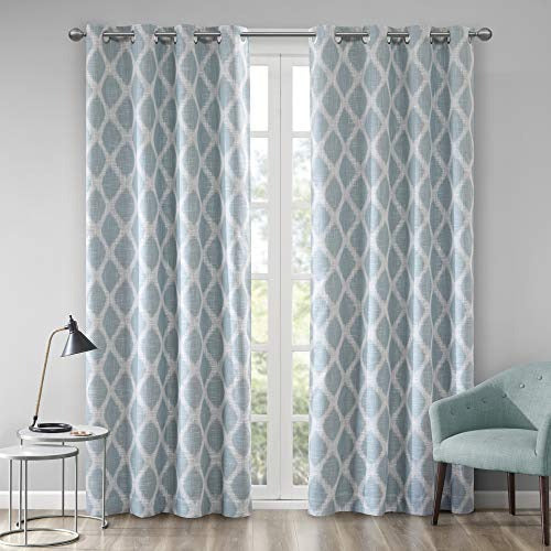 SUNSMART Blakesly Blackout Curtains Patio Window, Ikat Print, Grommet Top Living Room Decor, Thermal Insulated Light Blocking Drape for Bedroom and Apartments, 50" x 84", Aqua