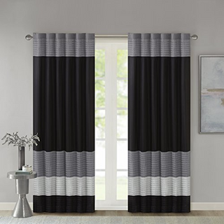Madison Park Amherst Faux Silk Privacy Curtain Panel, Black, 50 x 84 in