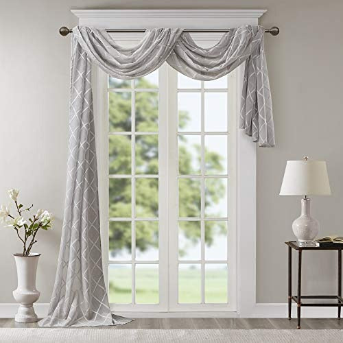 Grey Sheer Curtains For Kitchen, Transitional Fabric Sheer Curtain For Living Room, Irina Embroidered Curtain Sheers , 50"W X 216"L , 1-Panel Pack