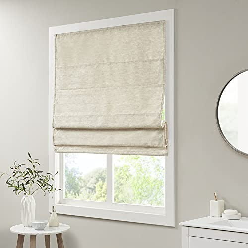 Madison Park Cordless Roman Shades-Fabric Privacy Panel Darkening Energy Efficient, Thermal Insulated Window Blind Treatment, for Bedroom, Living Room Decor, 39x64, Como, Ivory