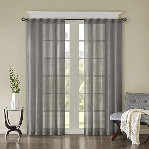 Madison Park Harper Sheer Bedroom, Modern Contemporary Window Curtain for Kitchen, Solid Fabric Panels, 42" x 84", Grey