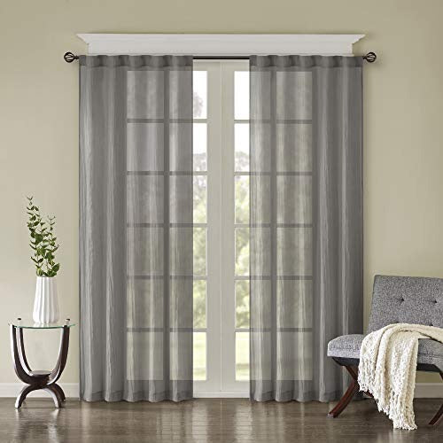 Madison Park - MP40-4486 Harper Sheer Bedroom, Modern Contemporary Window Curtain for Kitchen, Solid Fabric Panels, 42" x 95", Grey