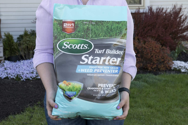 Scotts Turf Builder Starter Food for New Grass Plus Weed Preventer - 2-in-1 Formula - Fertilizes New Grass and Prevents Weeds like Crabgrass and Dandelions - Covers 5,000 sq. ft.