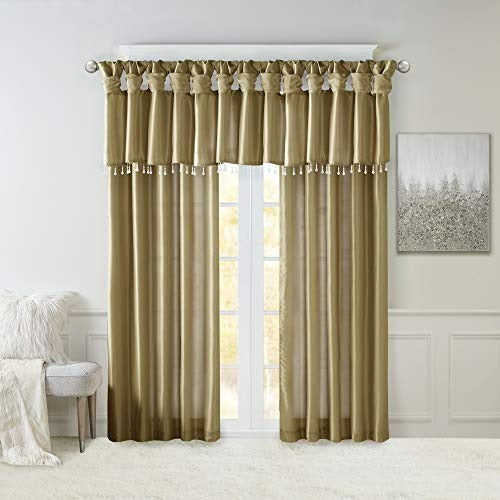 Madison Park Emilia Faux Silk Single Curtain with Privacy Lining, DIY Twist Tab Top, Window Drape for Living Room, Bedroom and Dorm, 50x95, Bronze