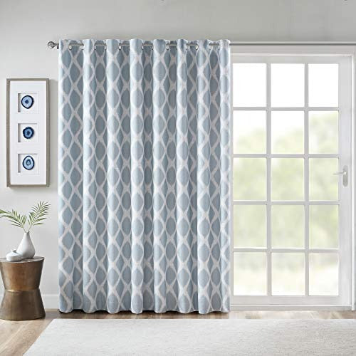 SUNSMART Blakesly Blackout Curtains Patio Window, Ikat Print, Grommet Top Living Room Decor, Thermal Insulated Light Blocking Drape for Bedroom and Apartments, 100" x 84", Aqua