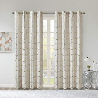 Intelligent Design Raina Total Blackout Curtain Panel, Grommet Top, Ivory/Gold, 50 x 84 in
