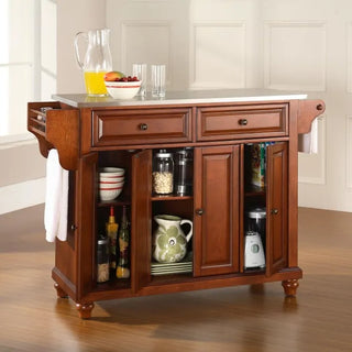 Cambridge Full Size Kitchen Island with Stainless Steel Top, Cherry