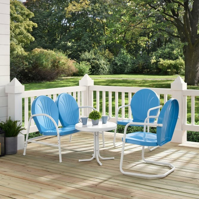 Crosley Brands Griffith 4Pc Outdoor Metal Conversation Set Sky Blue Gloss/White Satin