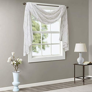 Madison Park Irina Window Scarf, White/Grey, 50 x 144 in