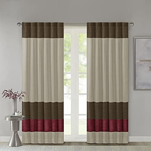 Madison Park Amherst Single Panel Faux Silk Rod Pocket Curtain With Privacy Lining for Living Room, Window Drape for Bedroom and Dorm, 50x84, Red