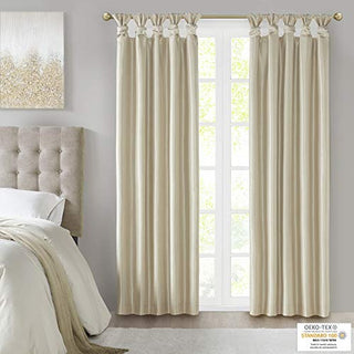 Madison Park Emilia Faux Silk Total Blackout Curtain Panel, Twist Tab, Champagne, 50 x 95 in