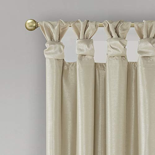 Madison Park Emilia Faux Silk Single Curtain with Privacy Lining DIY Twist Tab Top, Window Drape for Living Room, Bedroom and Dorm, 50 x 95 in, Champange Blackout
