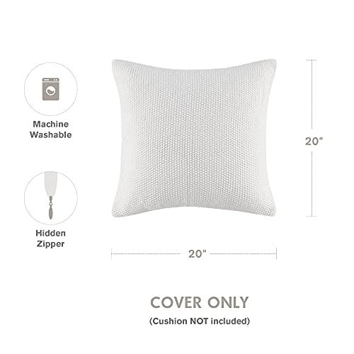 INK+IVY Bree Knit Pillow Cover Soft Texture, Decorative Euro Case, Cottage Lifestyle Design for Sofa, Bed, Living Room Accent Hidden Zipper Closure (Cushion NOT Included), Grey 26x26