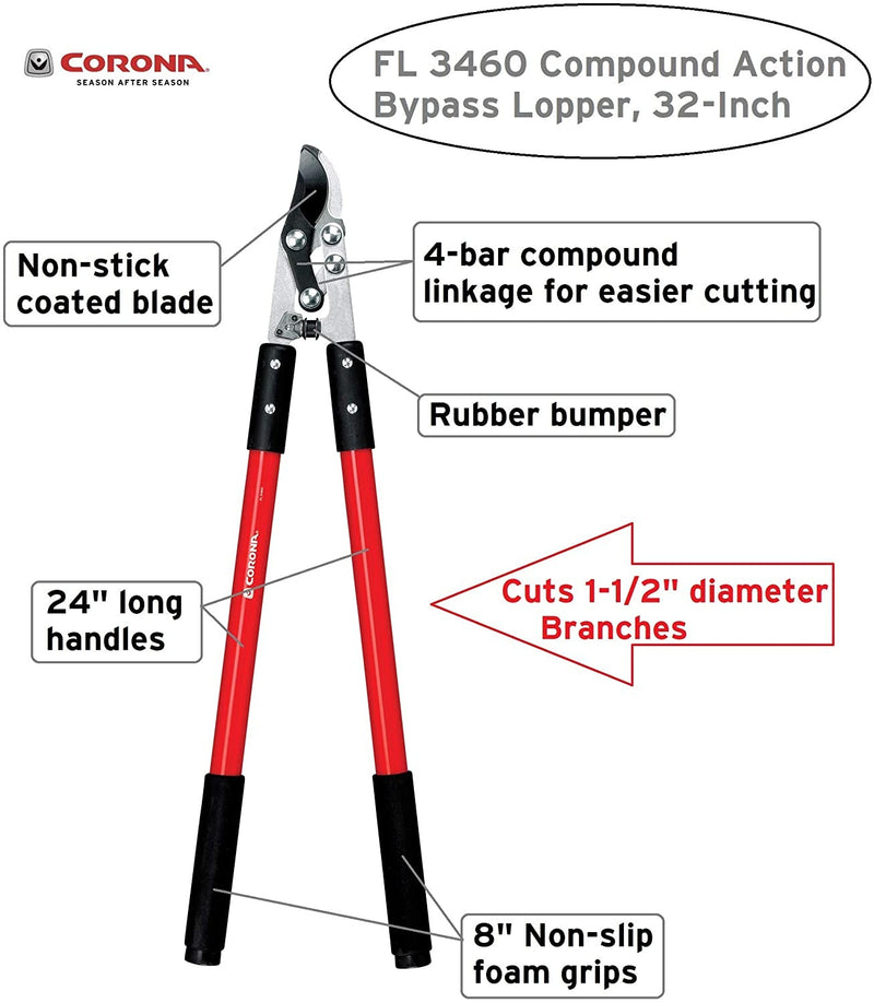 Corona FL 3460 Compound Action Bypass Lopper, 32-Inch