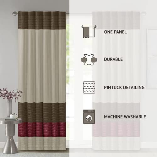 Madison Park Amherst Single Panel Faux Silk Rod Pocket Curtain With Privacy Lining for Living Room, Window Drape for Bedroom and Dorm, 50x84, Red