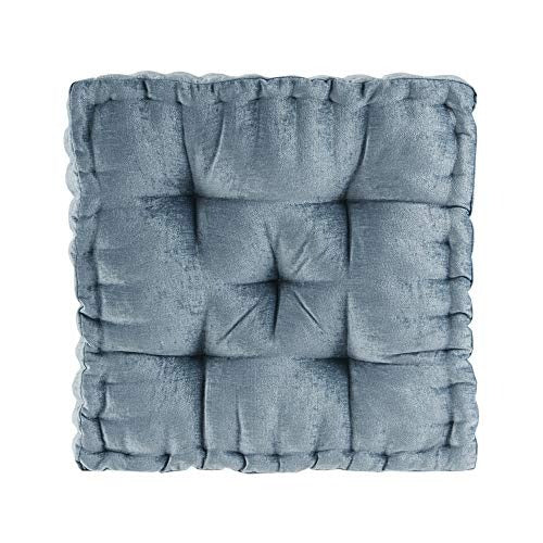 Intelligent Design Azza Floor Pillow Square Pouf Chenille Tufted with Scalloped Edge Design Hypoallergenic Bench/Chair Cushion, 20"x20"x5", Aqua