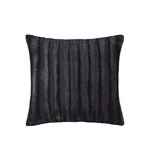 Madison Park Duke Luxury Faux Fur Square Throw Pillow Premium Soft Cozy for Bed, Coach or Sofa, 20x20, Black