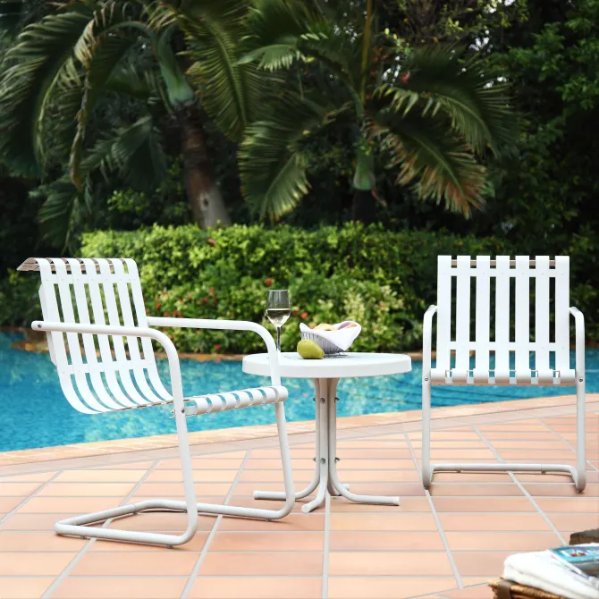 Crosley Furniture Gracie 3 PC Outdoor Chat Set in White Satin Color