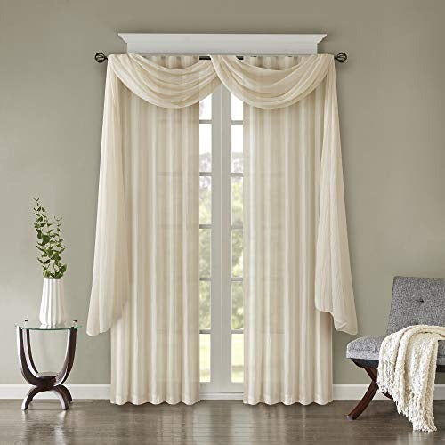 Madison Park Harper Sheer Bedroom, Modern Contemporary Window Curtain for Kitchen, Solid Fabric Panels, 42" x 144", Cream