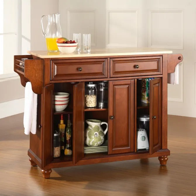 Crosley Furniture Cambridge Full Size Kitchen Island with Natural Wood Top, Cherry
