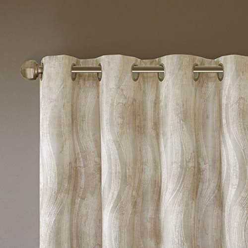 SUNSMART Victorio Printed Jacquard Grommet Top Total Blackout Curtain Ivory 50x108